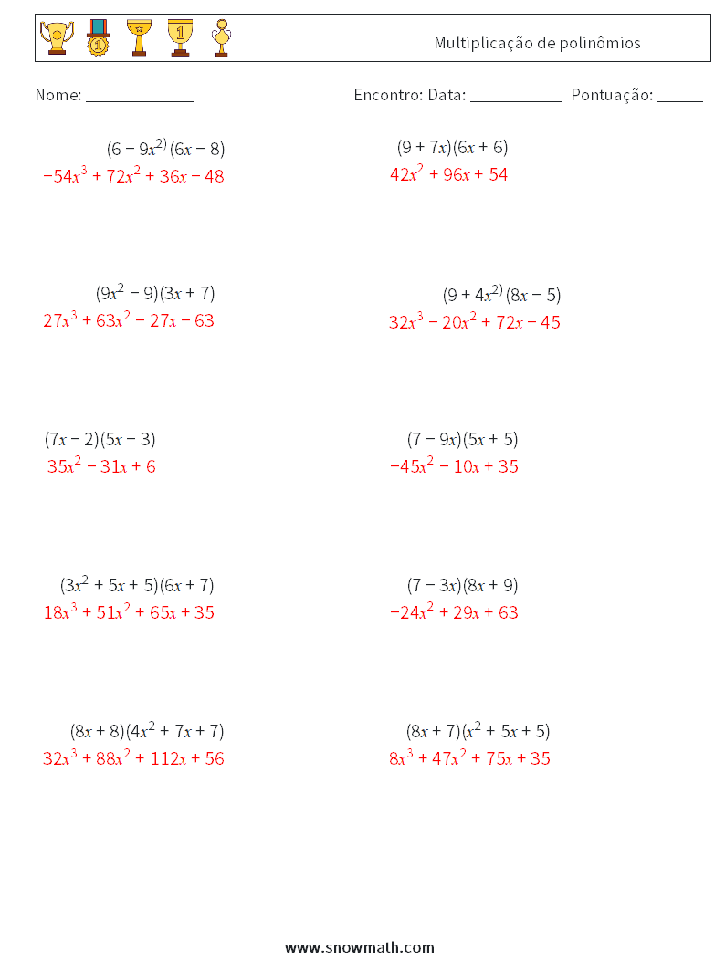 Multiplicação de polinômios planilhas matemáticas 5 Pergunta, Resposta