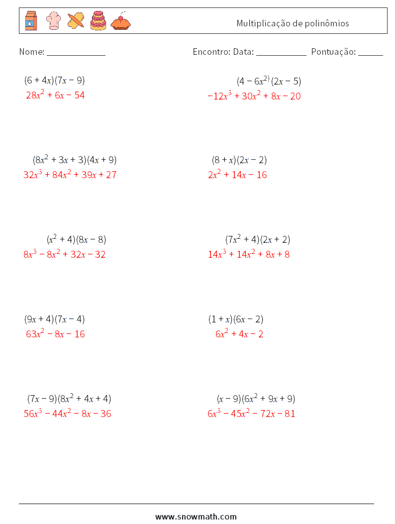 Multiplicação de polinômios planilhas matemáticas 7 Pergunta, Resposta