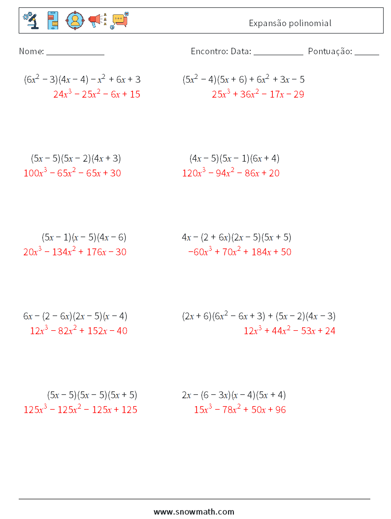 Expansão polinomial planilhas matemáticas 1 Pergunta, Resposta