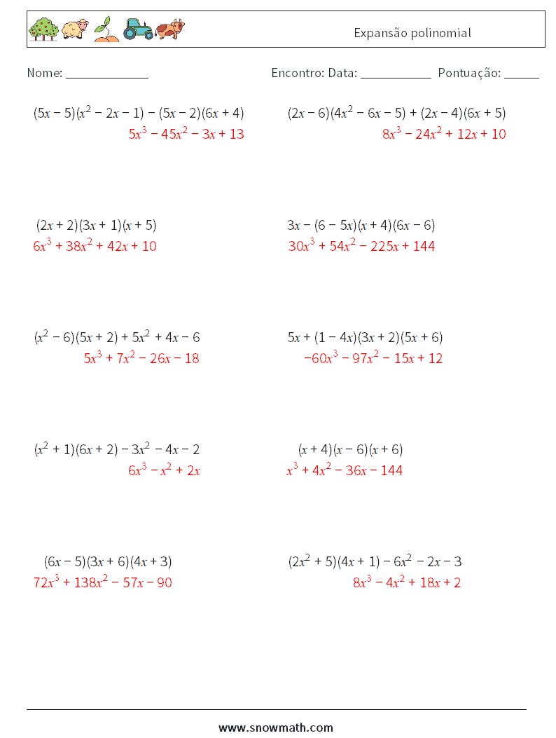 Expansão polinomial planilhas matemáticas 2 Pergunta, Resposta