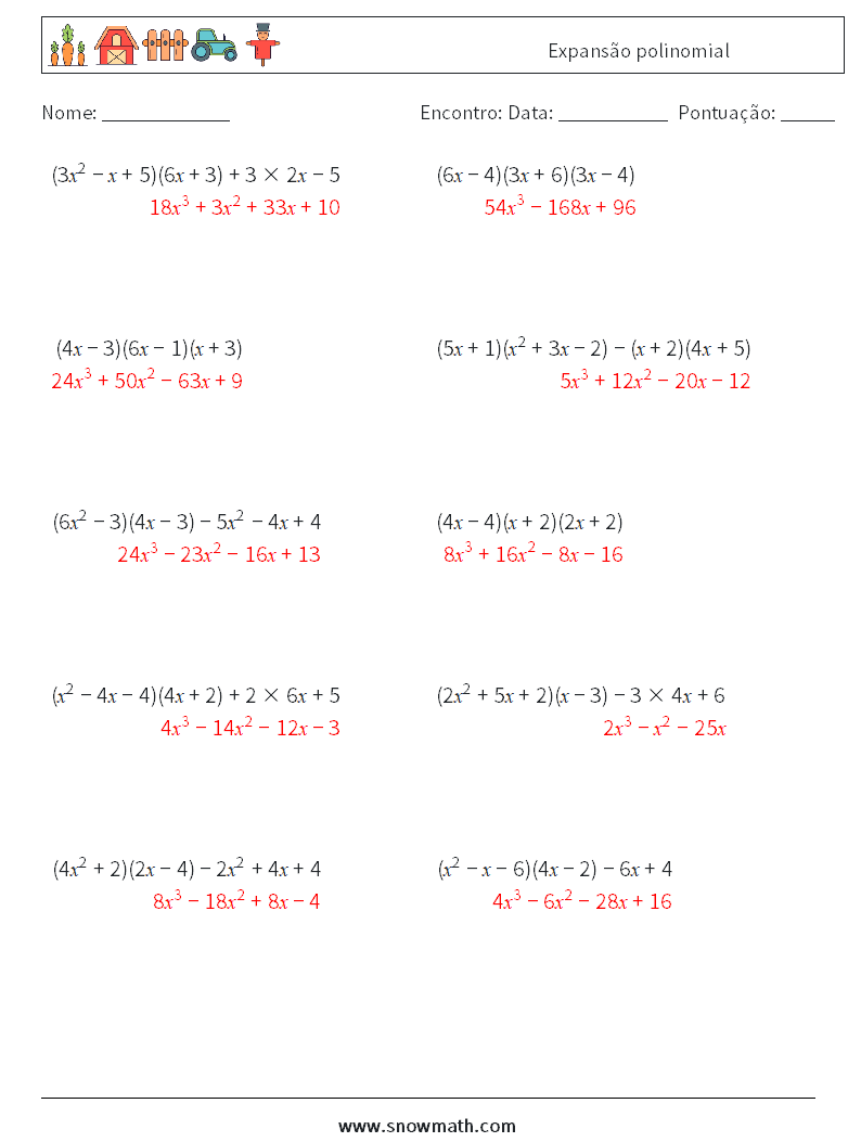 Expansão polinomial planilhas matemáticas 3 Pergunta, Resposta