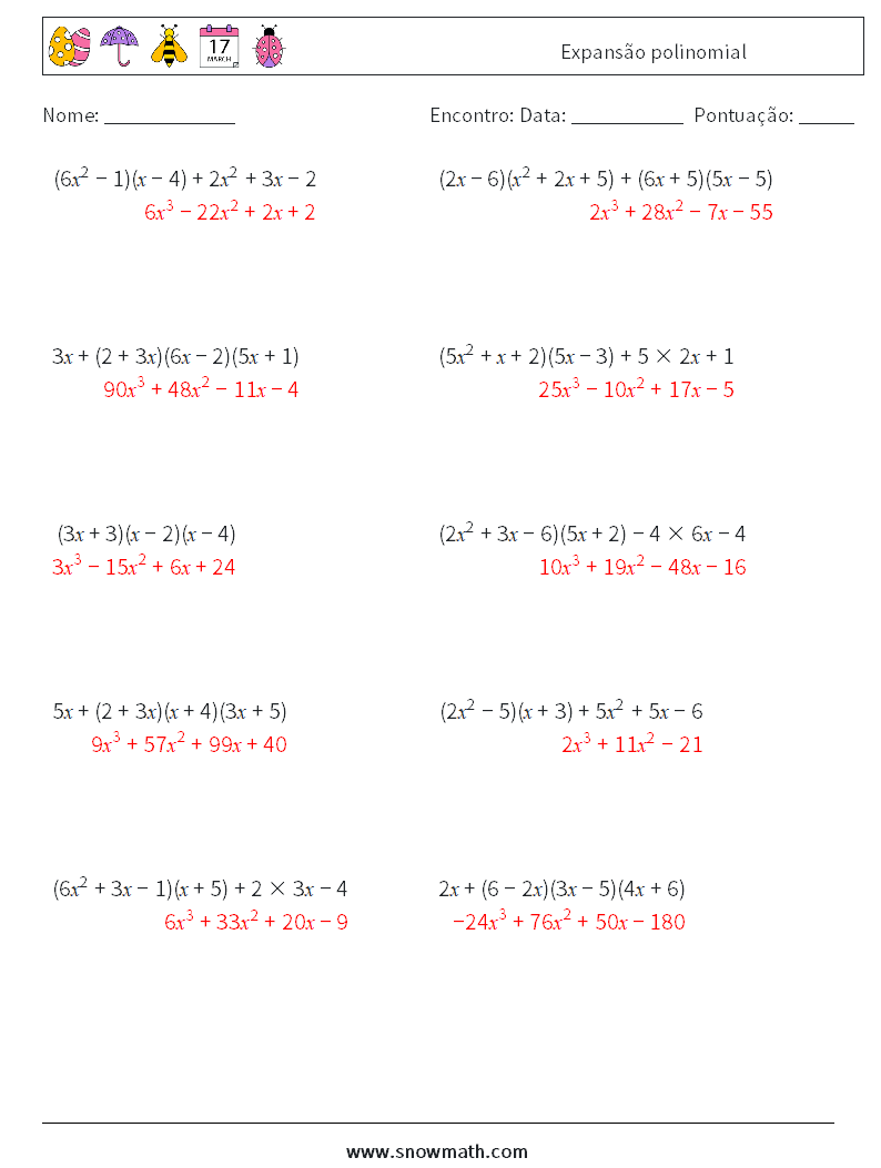 Expansão polinomial planilhas matemáticas 4 Pergunta, Resposta