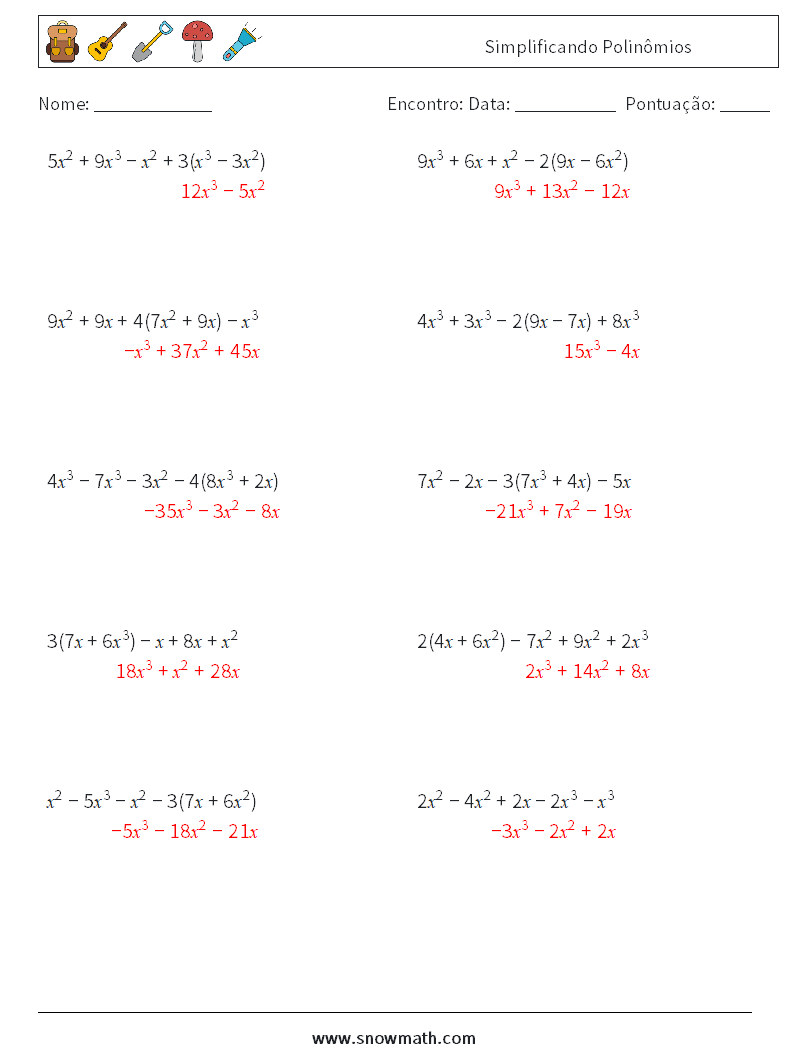 Simplificando Polinômios planilhas matemáticas 1 Pergunta, Resposta