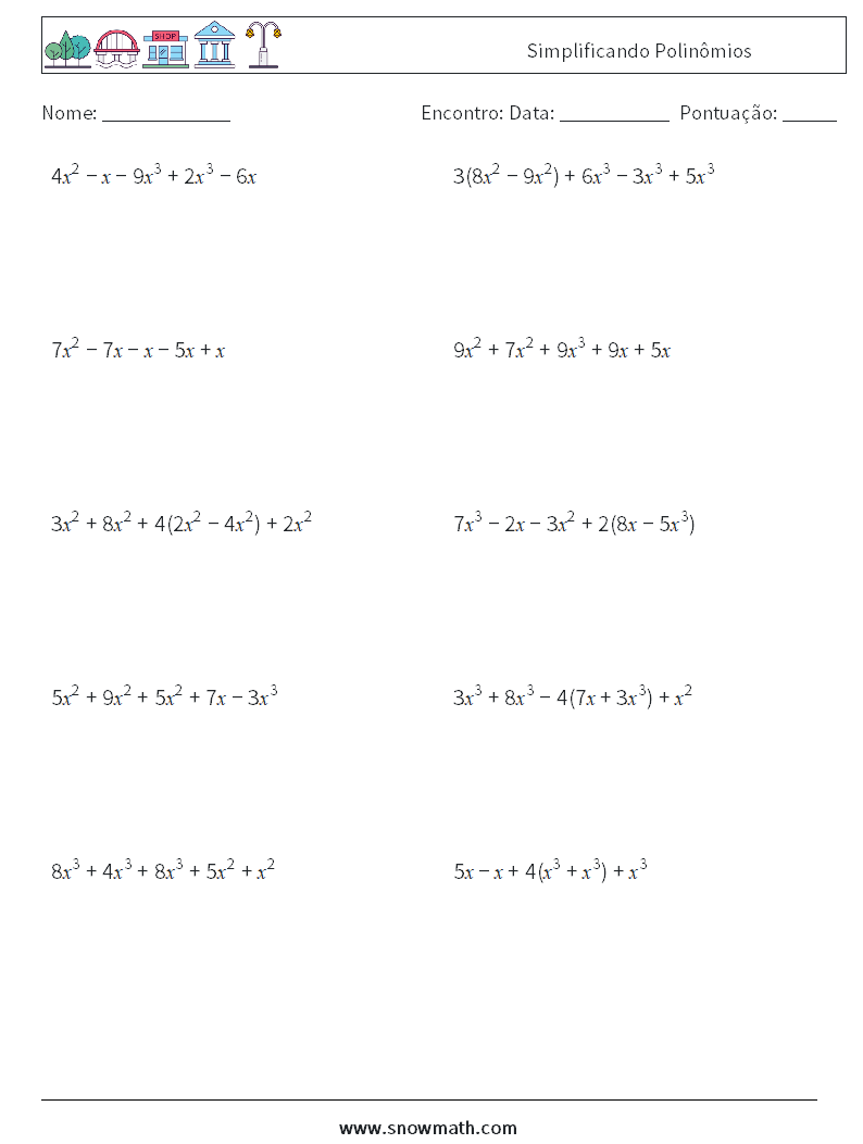 Simplificando Polinômios planilhas matemáticas 2