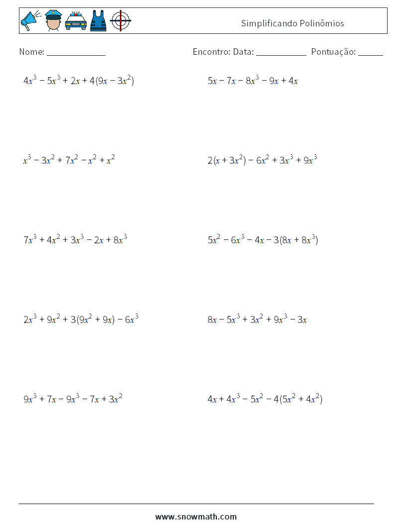 Simplificando Polinômios planilhas matemáticas 3