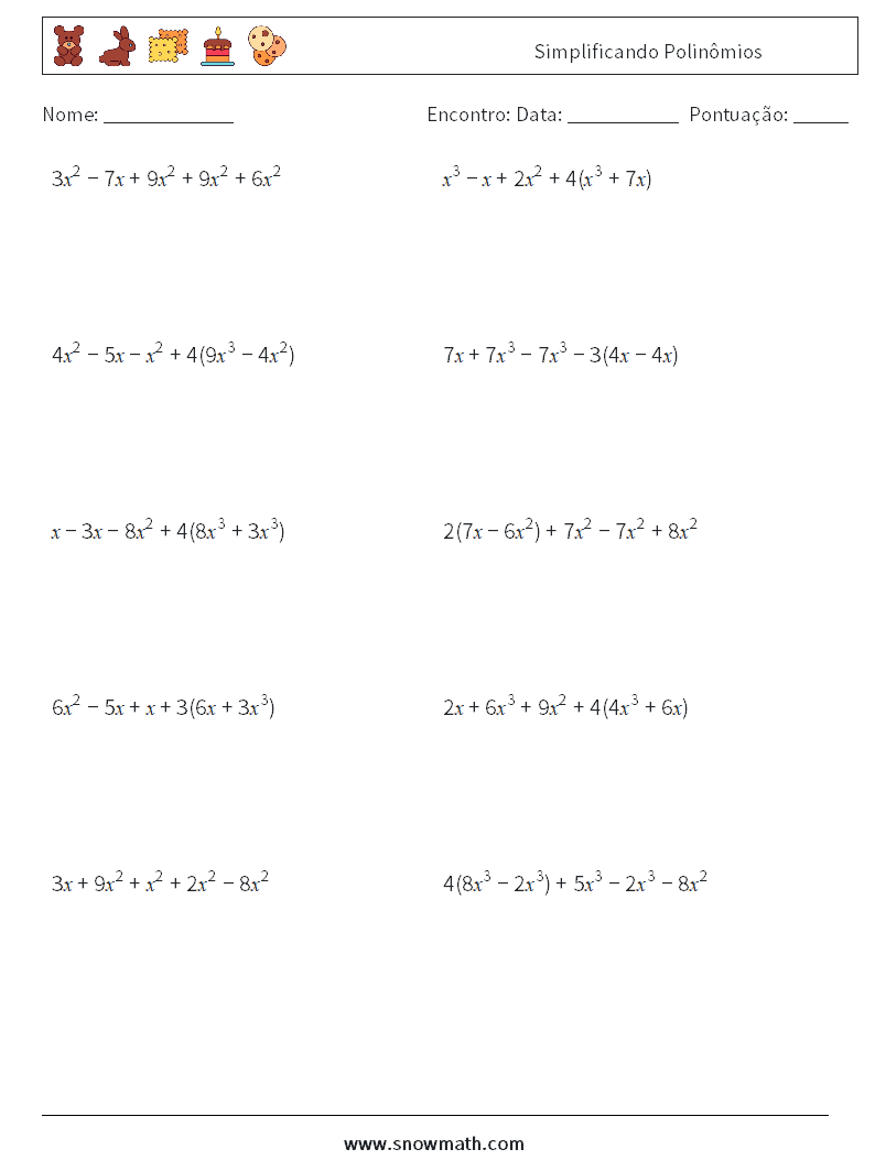 Simplificando Polinômios planilhas matemáticas 4