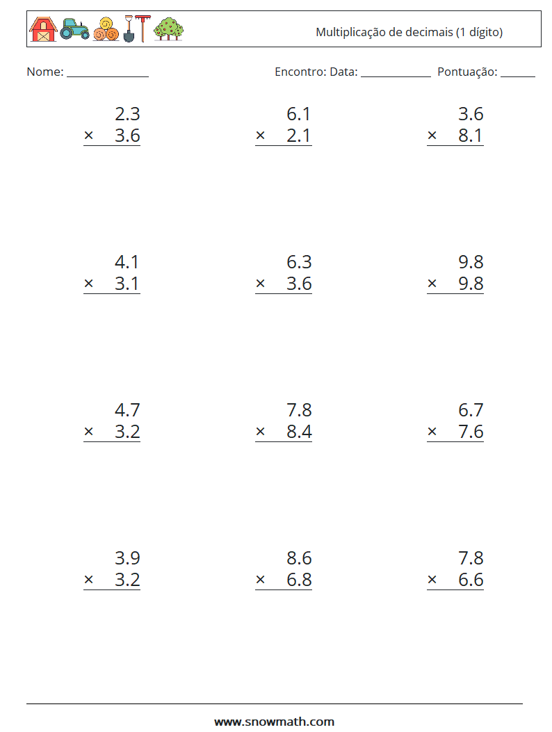 (12) Multiplicação de decimais (1 dígito)