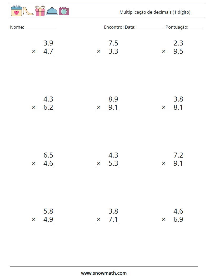 (12) Multiplicação de decimais (1 dígito) planilhas matemáticas 4
