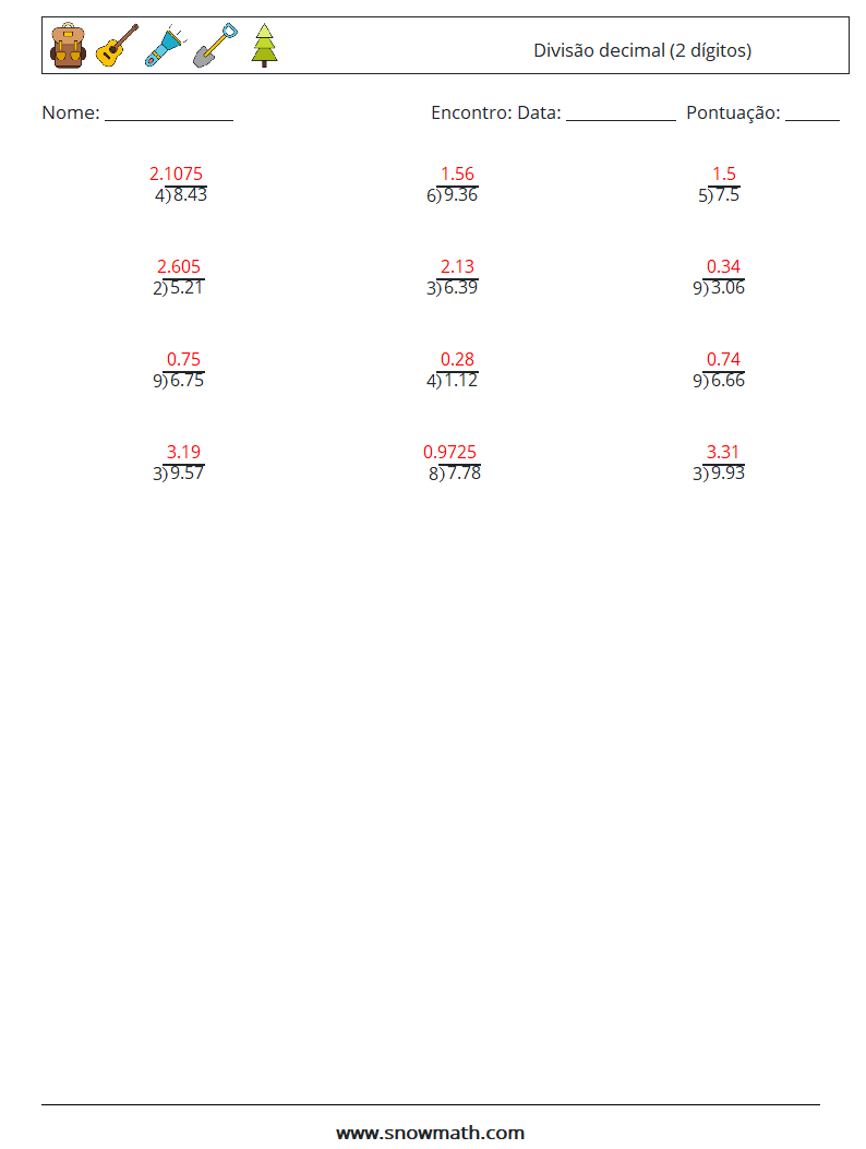 (12) Divisão decimal (2 dígitos) planilhas matemáticas 11 Pergunta, Resposta