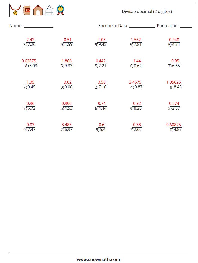 (25) Divisão decimal (2 dígitos) planilhas matemáticas 13 Pergunta, Resposta