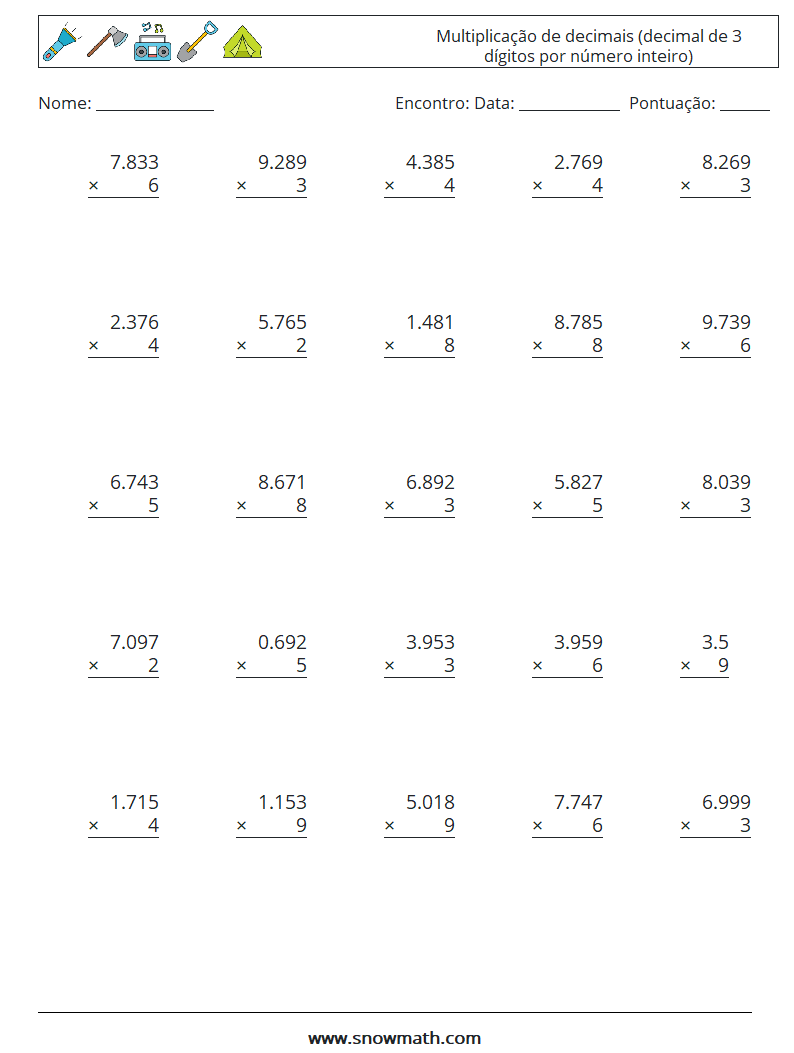 (25) Multiplicação de decimais (decimal de 3 dígitos por número inteiro)