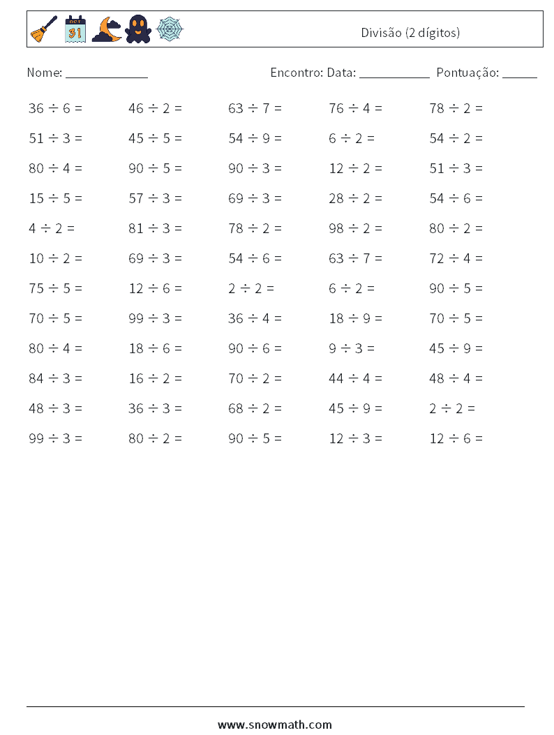 (100) Divisão (2 dígitos) planilhas matemáticas 3
