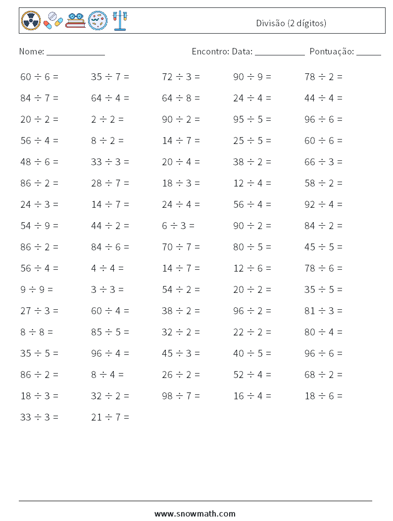 (100) Divisão (2 dígitos) planilhas matemáticas 4
