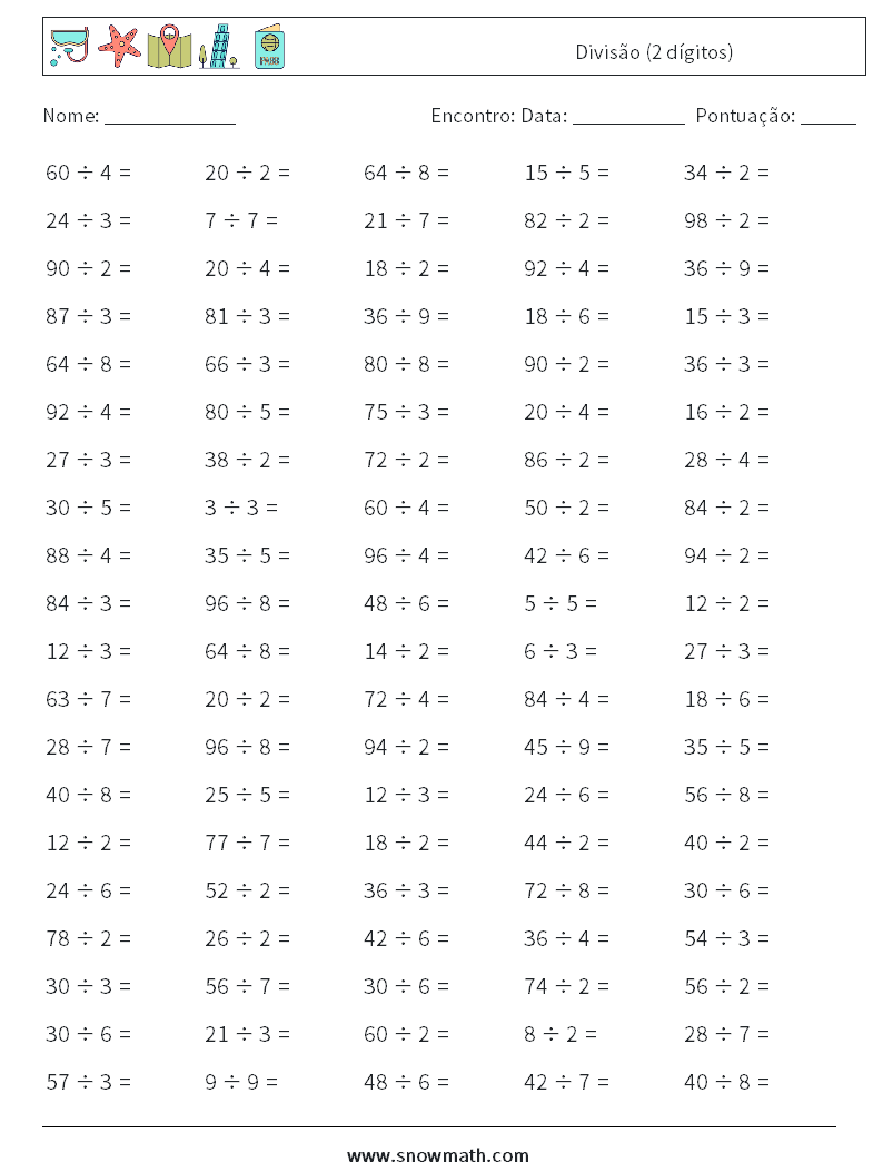 (100) Divisão (2 dígitos) planilhas matemáticas 7