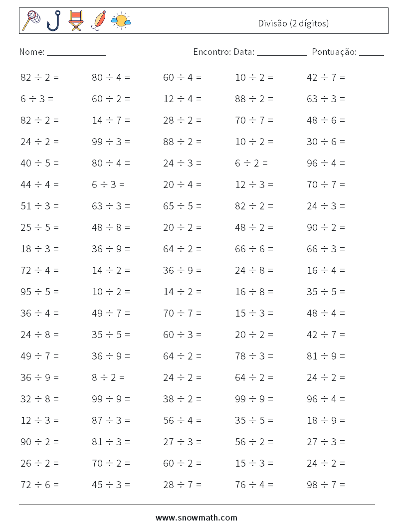 (100) Divisão (2 dígitos) planilhas matemáticas 9