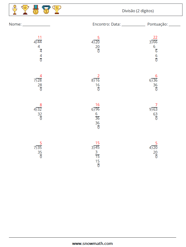 (12) Divisão (2 dígitos) planilhas matemáticas 17 Pergunta, Resposta