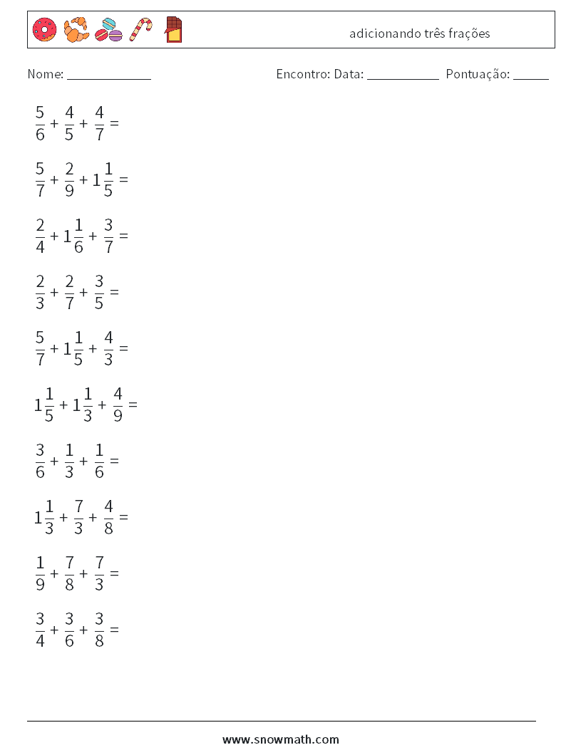 (10) adicionando três frações planilhas matemáticas 2