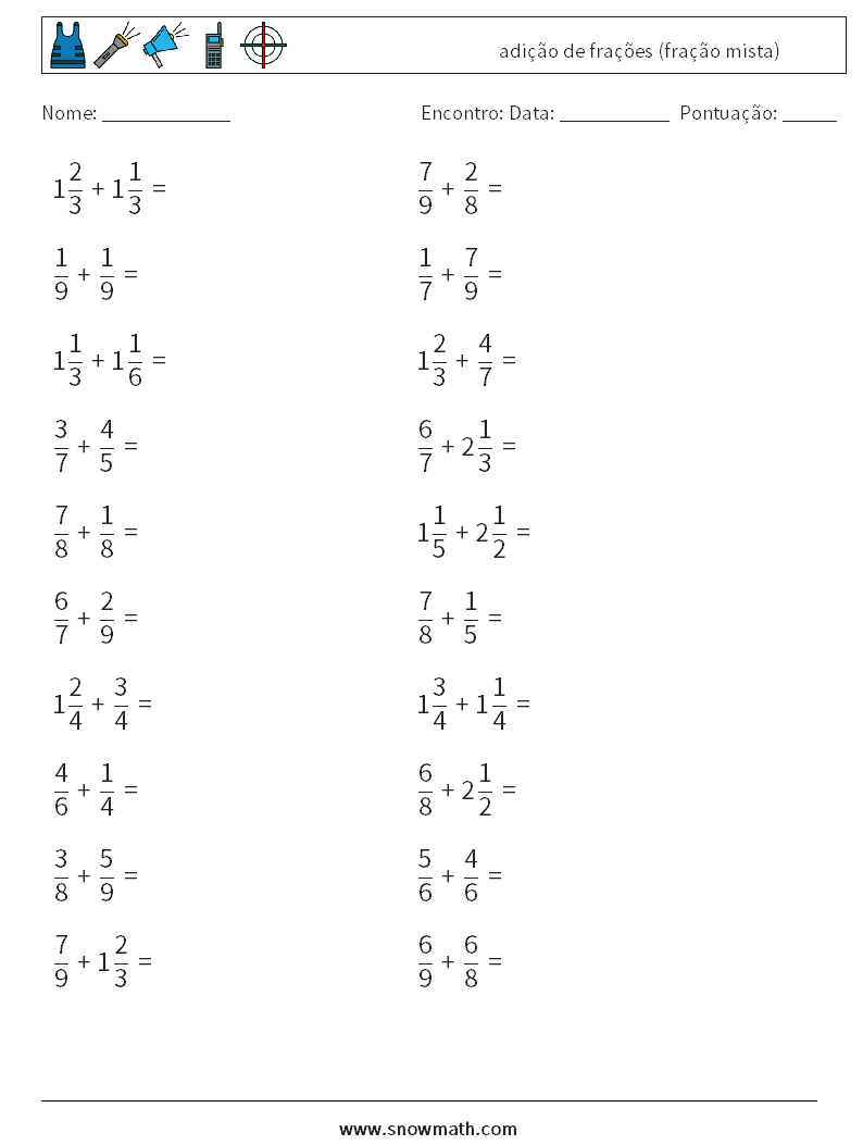 (20) adição de frações (fração mista) planilhas matemáticas 17