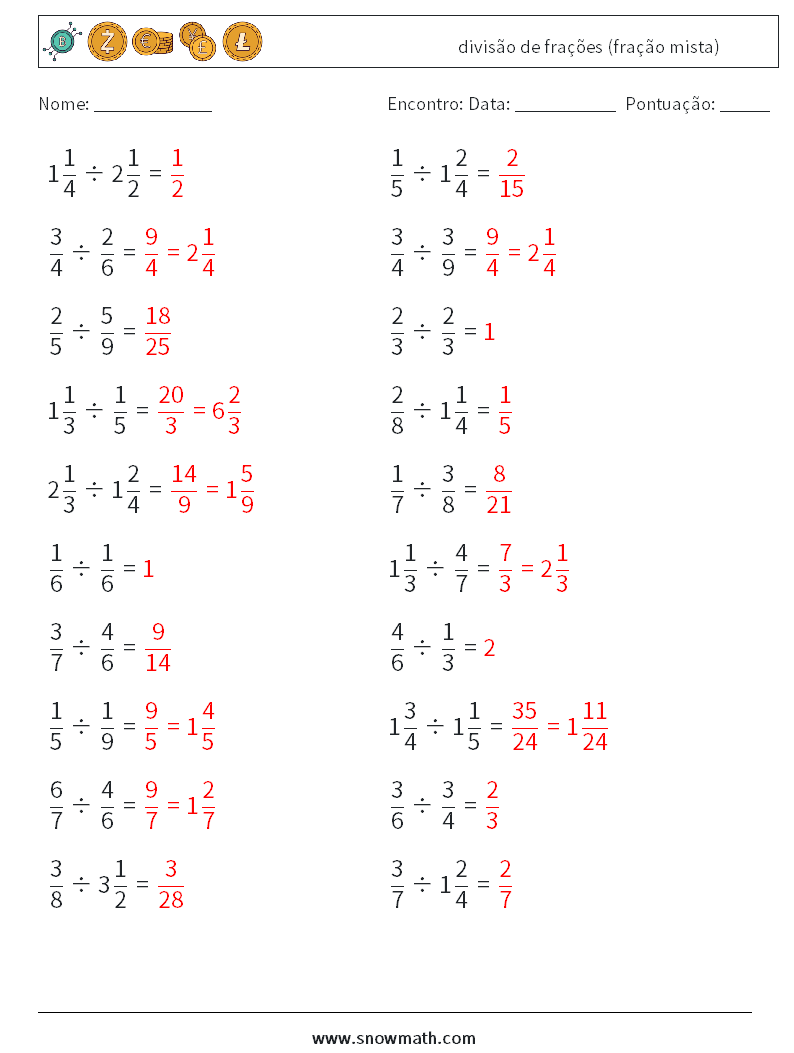 Multiplicação e divisão mista imprimível 4ª série planilhas