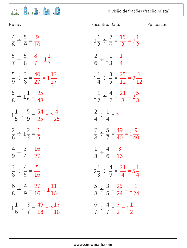 Multiplicação e divisão mista imprimível 7ª série planilhas