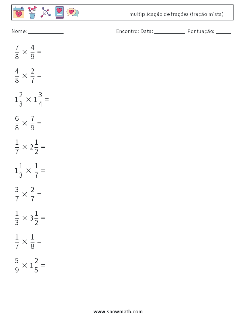 (10) multiplicação de frações (fração mista)