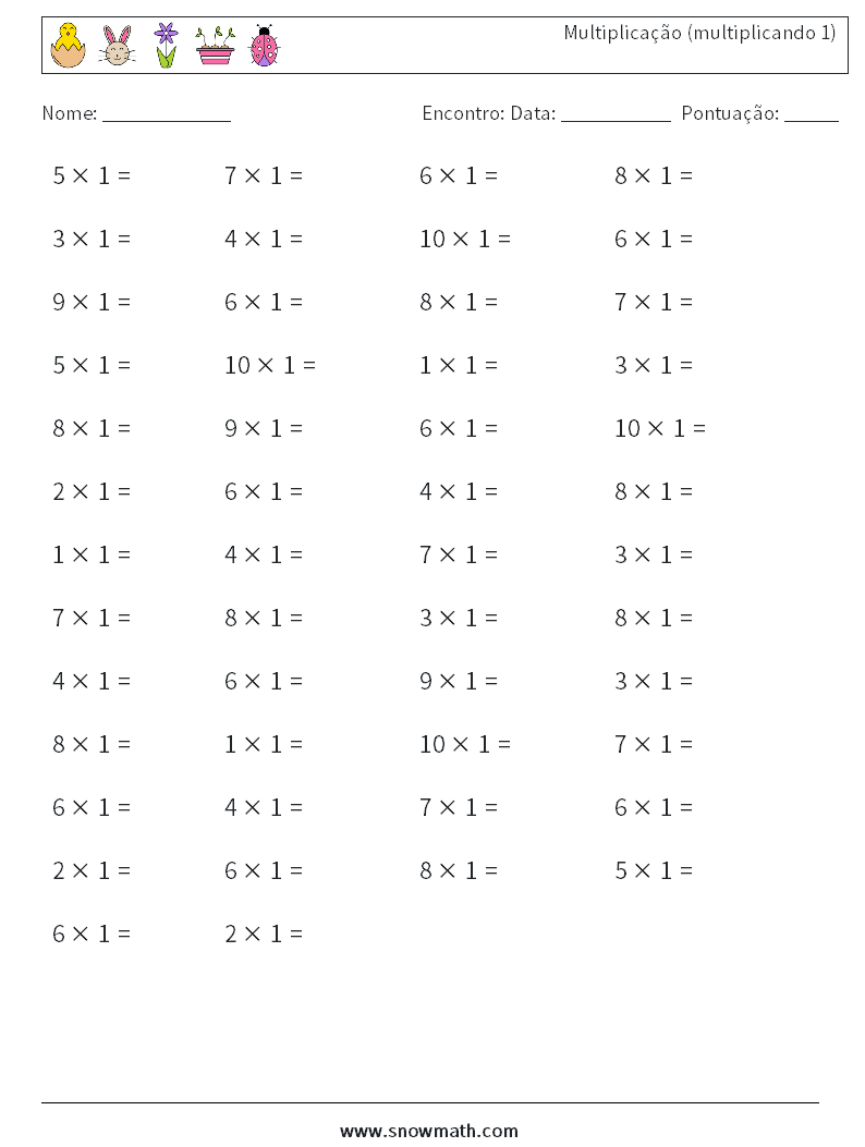 Multiplicação imprimível 1ª série planilhas