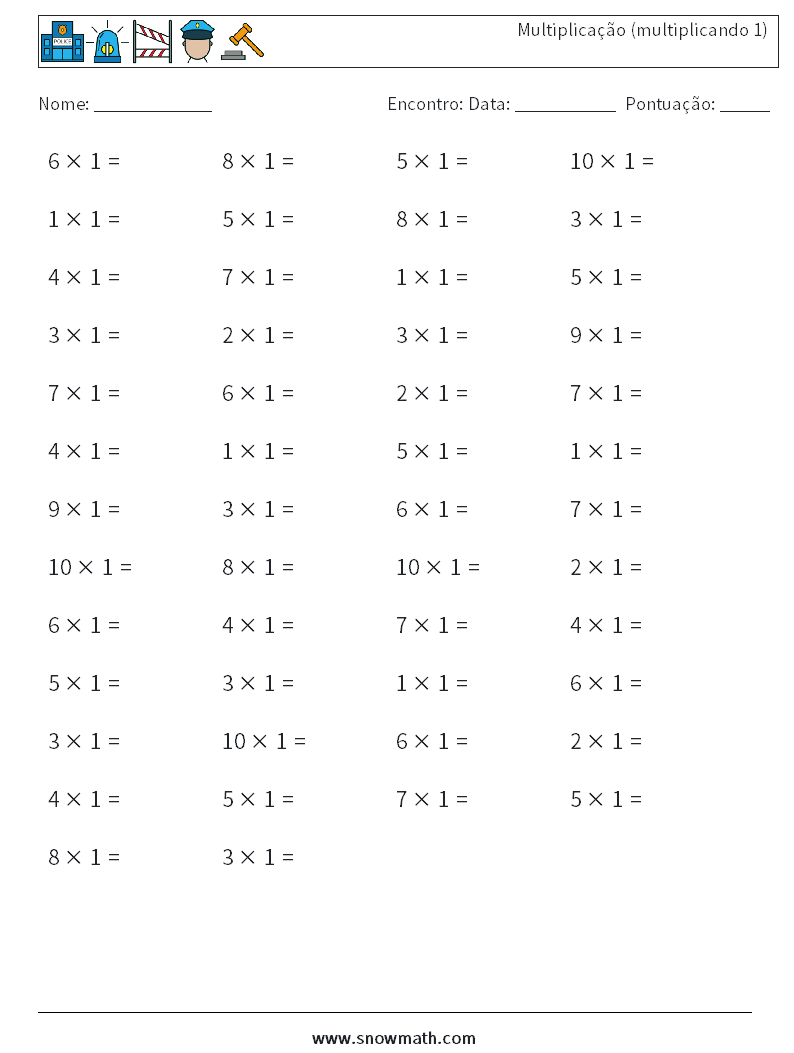 (50) Multiplicação (multiplicando 1) planilhas matemáticas 3