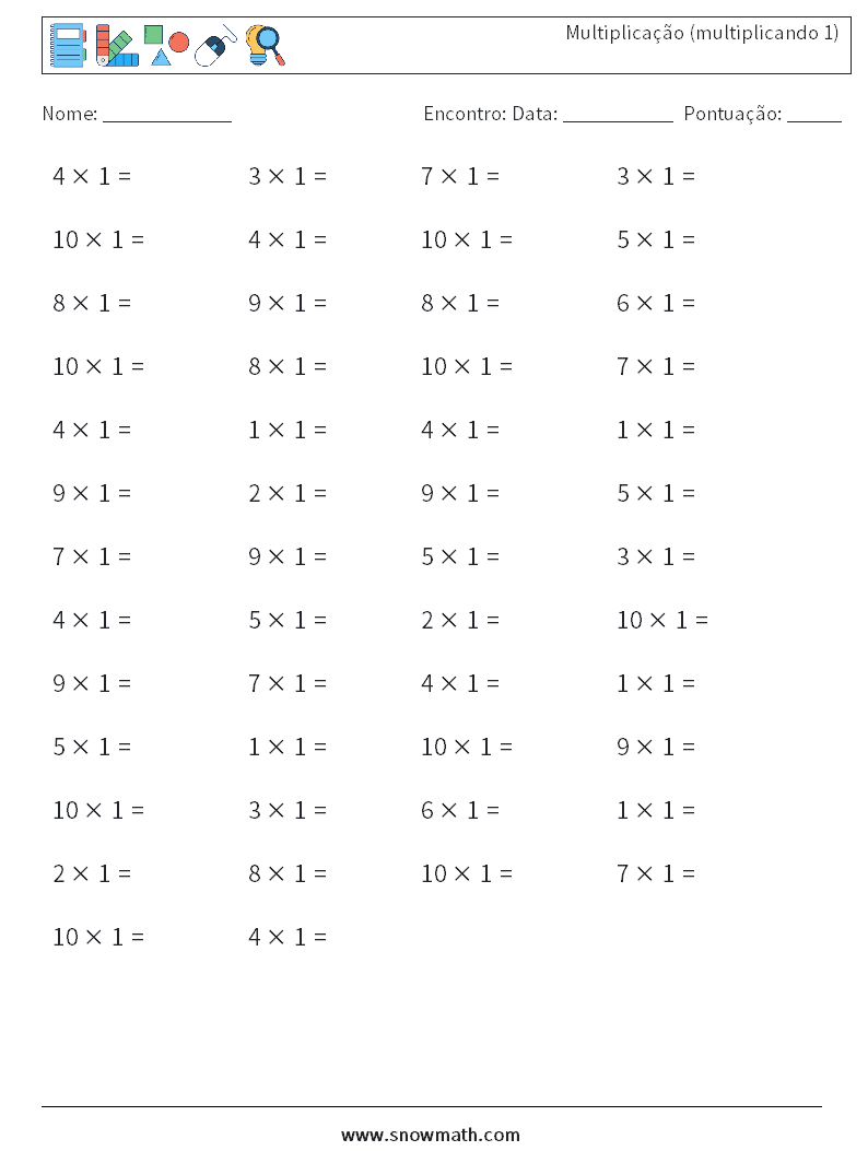 (50) Multiplicação (multiplicando 1) planilhas matemáticas 4