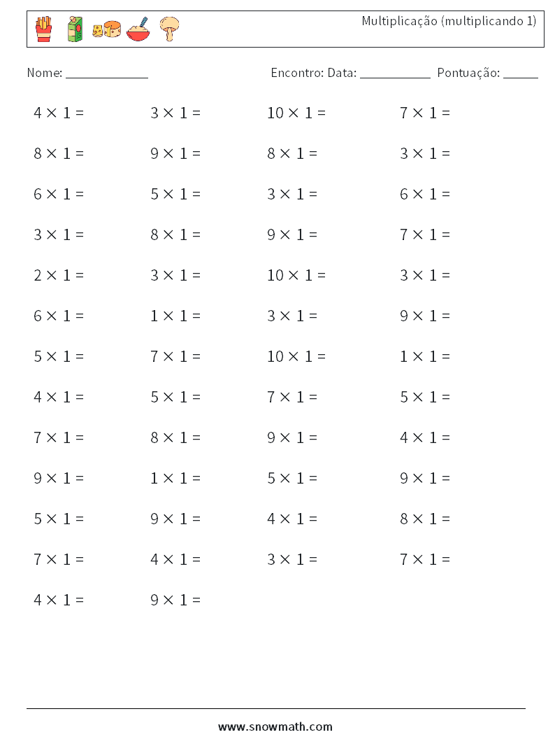 (50) Multiplicação (multiplicando 1) planilhas matemáticas 8