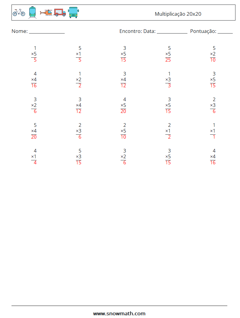 (25) Multiplicação 20x20 planilhas matemáticas 14 Pergunta, Resposta