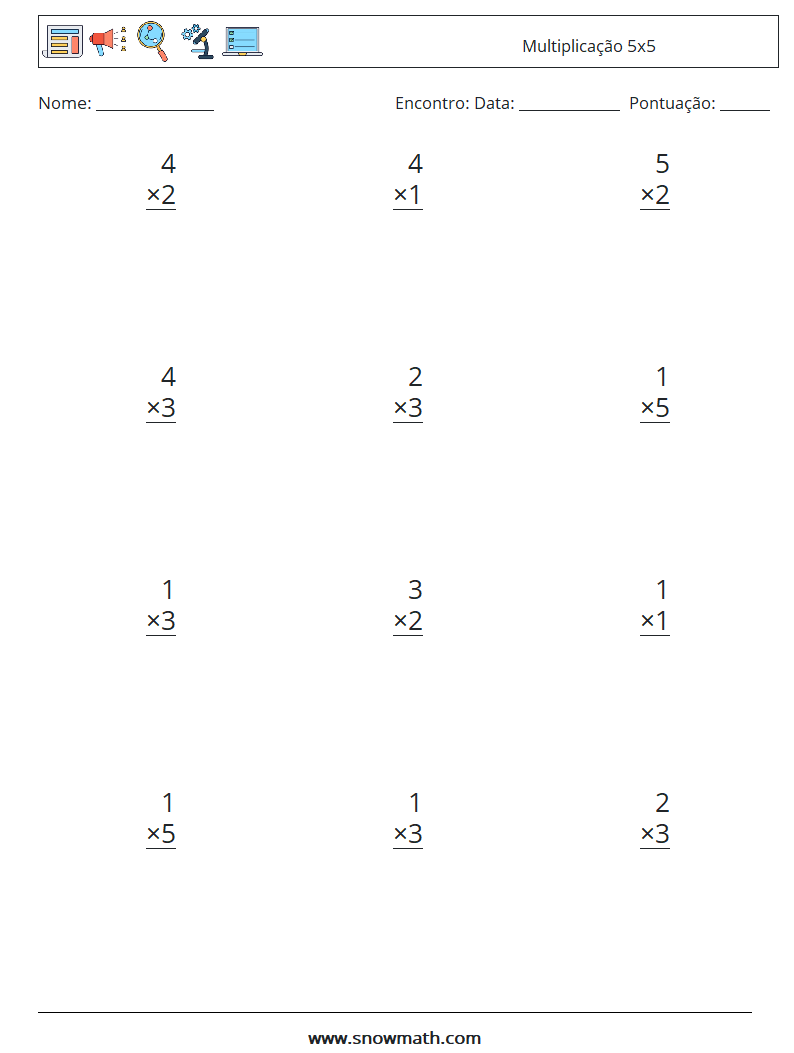 (12) Multiplicação 5x5 planilhas matemáticas 6