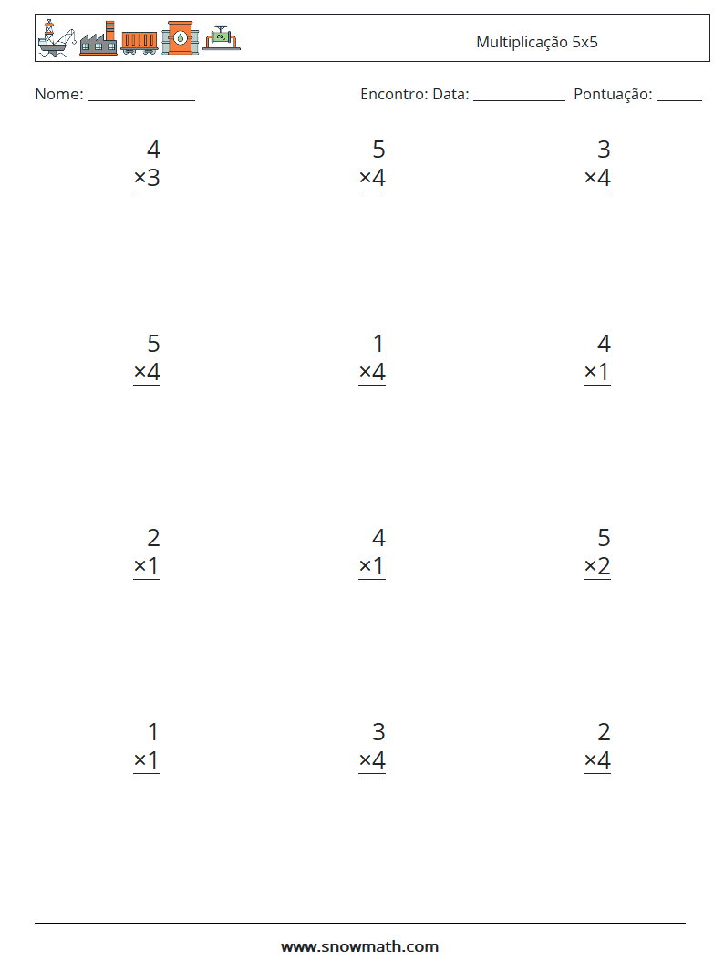 (12) Multiplicação 5x5 planilhas matemáticas 8