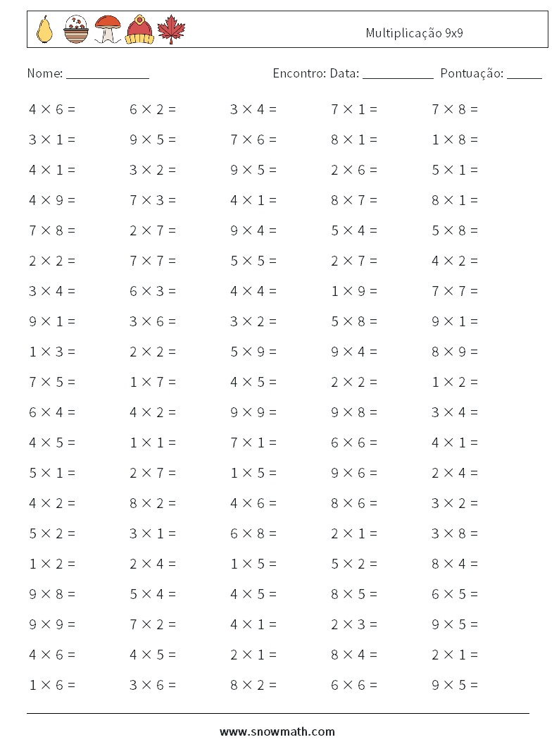 Multiplicação imprimível 1ª série planilhas