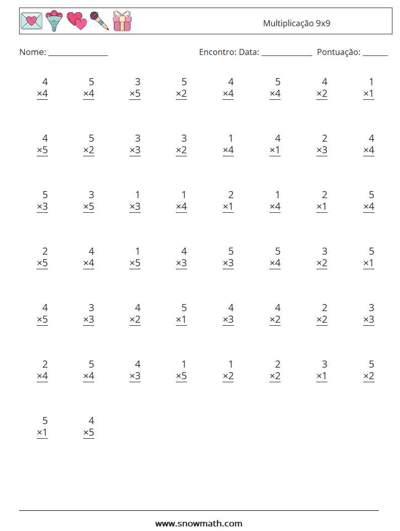 (50) Multiplicação 9x9 planilhas matemáticas 9