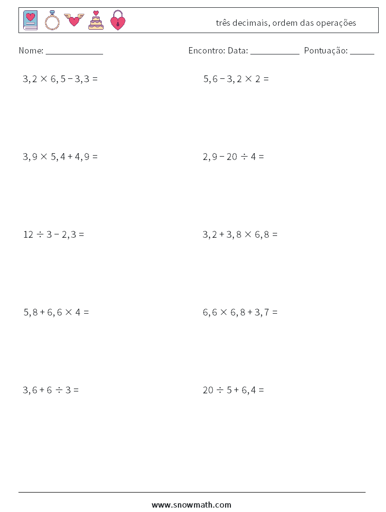 (10) três decimais, ordem das operações planilhas matemáticas 15