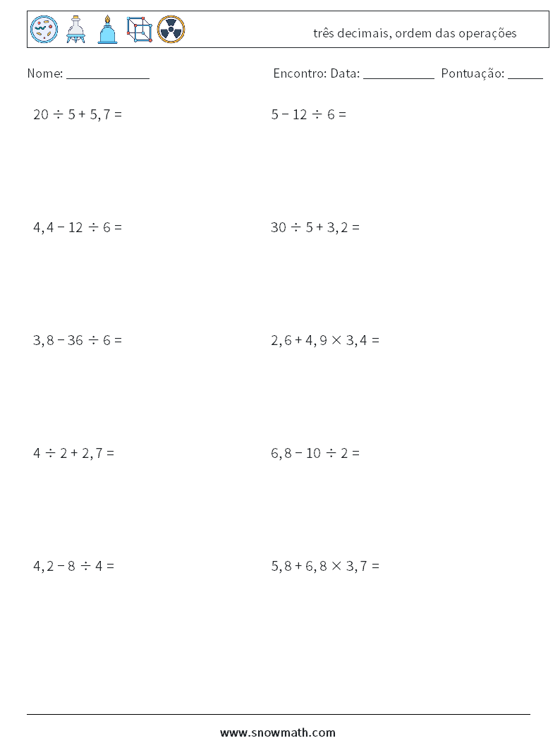 (10) três decimais, ordem das operações planilhas matemáticas 17