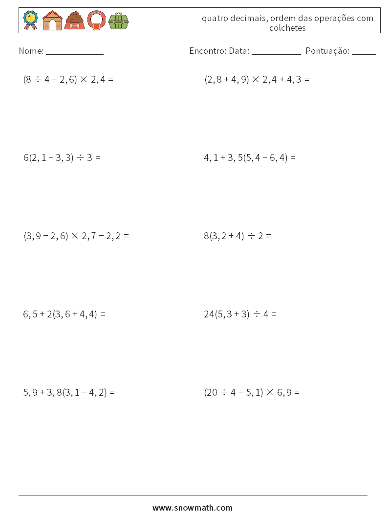 (10) quatro decimais, ordem das operações com colchetes planilhas matemáticas 2