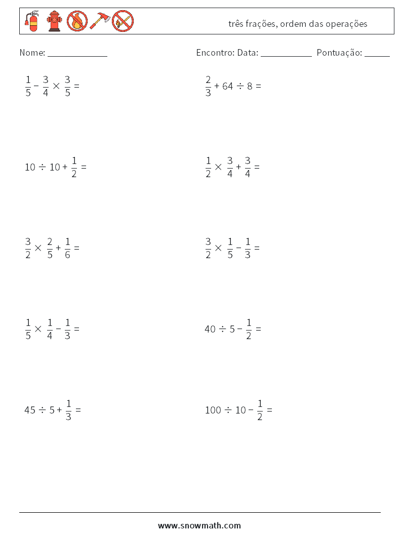 (10) três frações, ordem das operações planilhas matemáticas 12