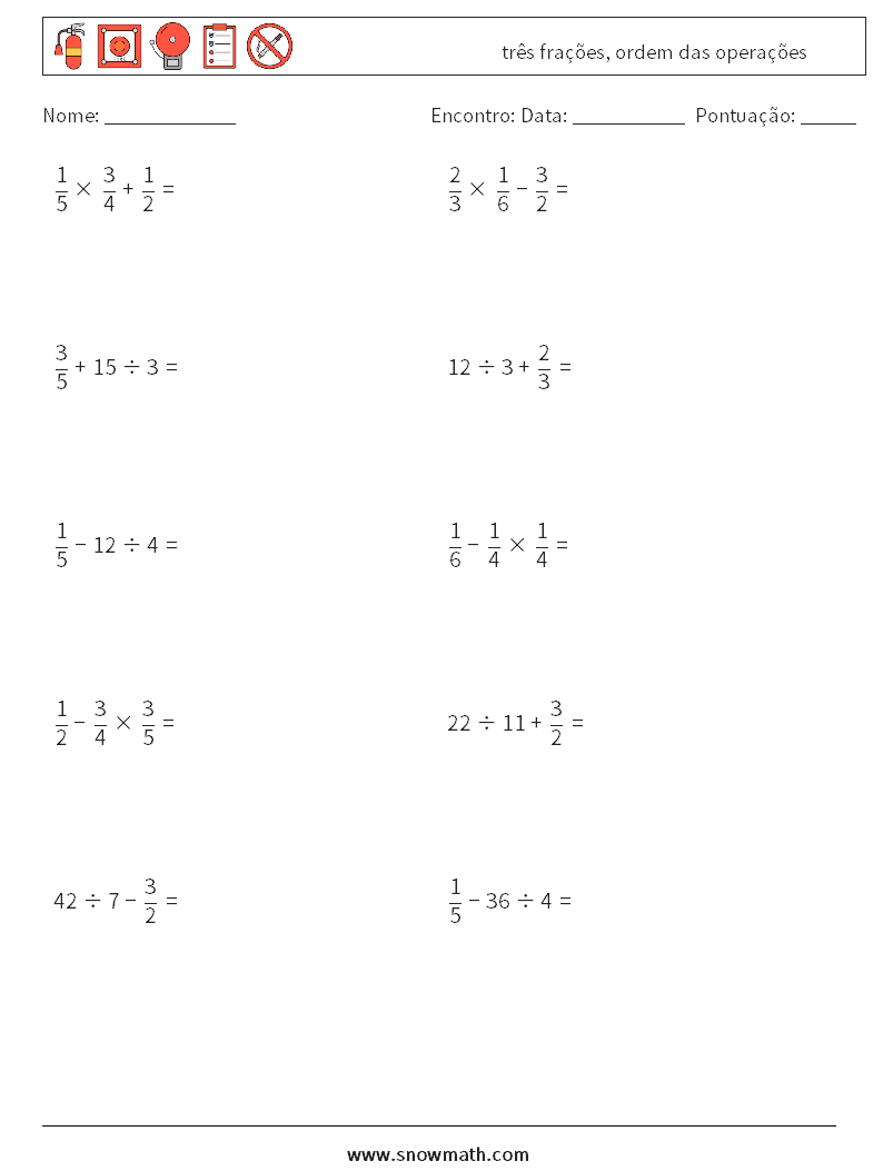 (10) três frações, ordem das operações planilhas matemáticas 4