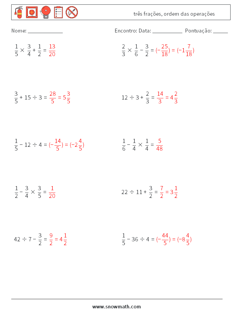 (10) três frações, ordem das operações planilhas matemáticas 4 Pergunta, Resposta