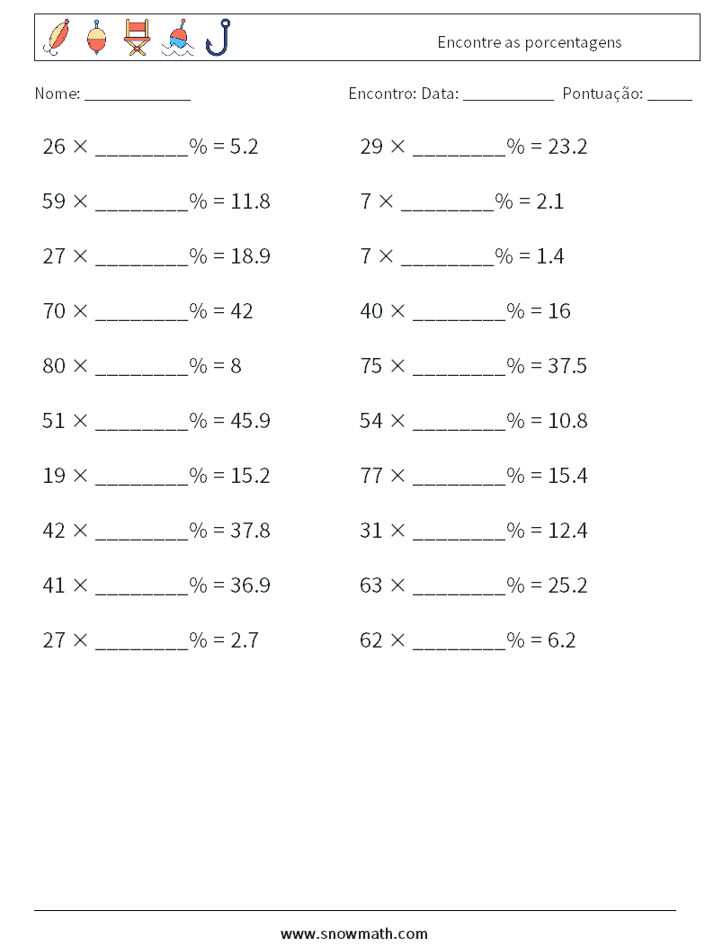 Encontre as porcentagens planilhas matemáticas 2