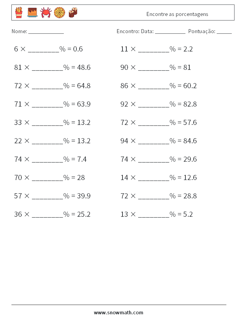 Encontre as porcentagens planilhas matemáticas 3
