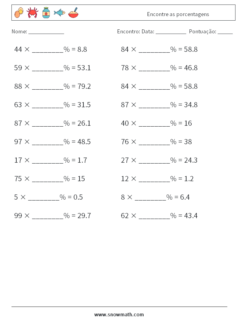 Encontre as porcentagens planilhas matemáticas 4