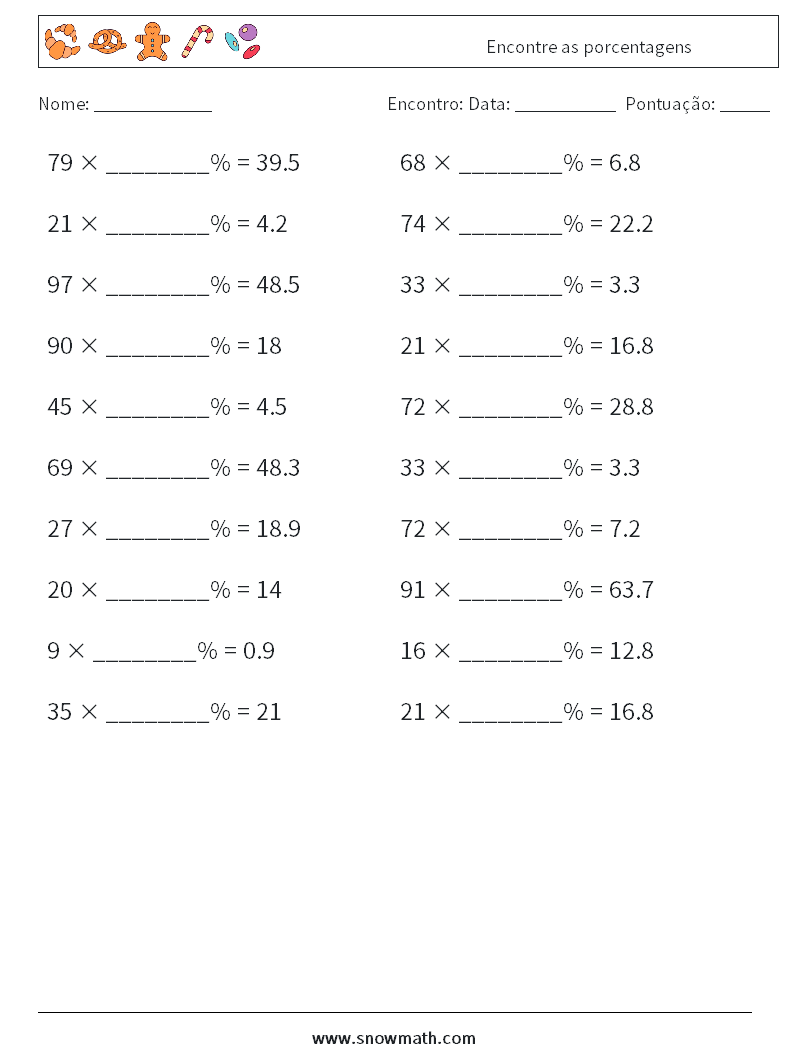Encontre as porcentagens planilhas matemáticas 5