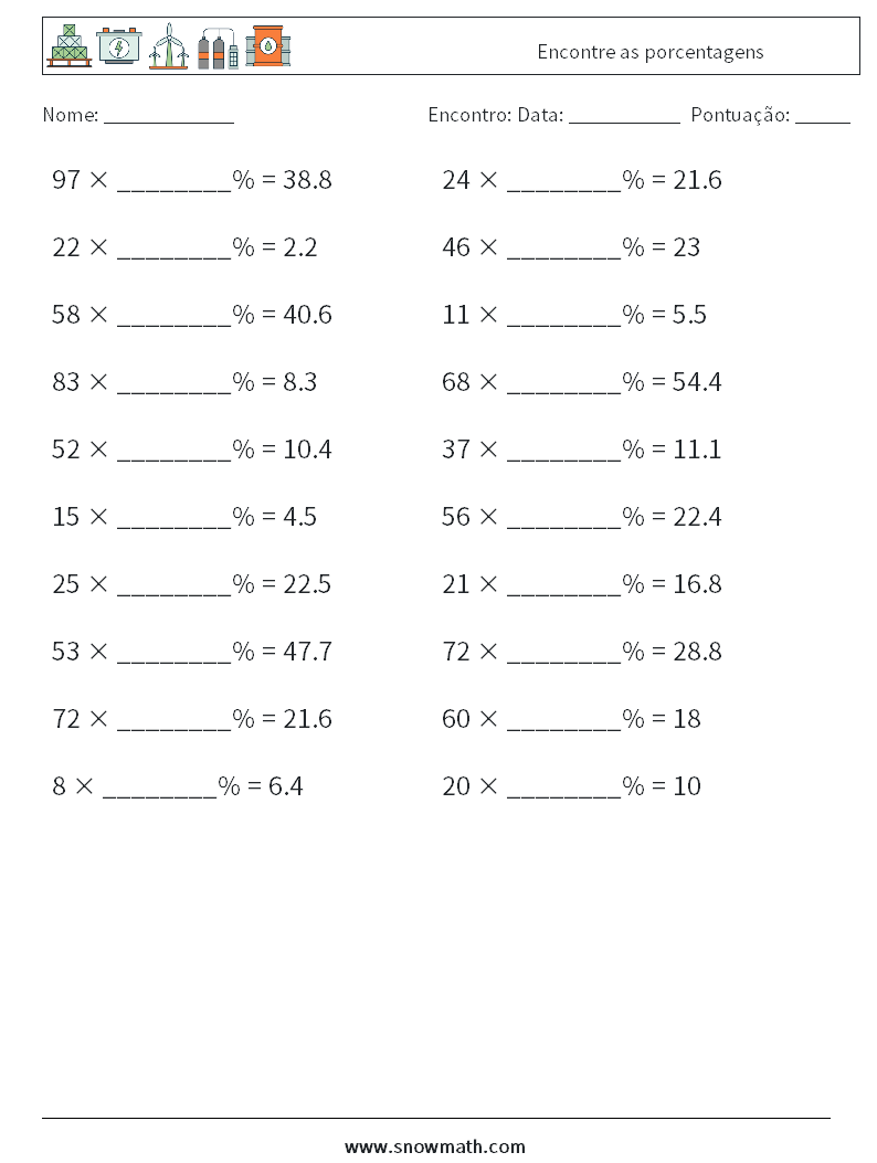 Encontre as porcentagens planilhas matemáticas 7