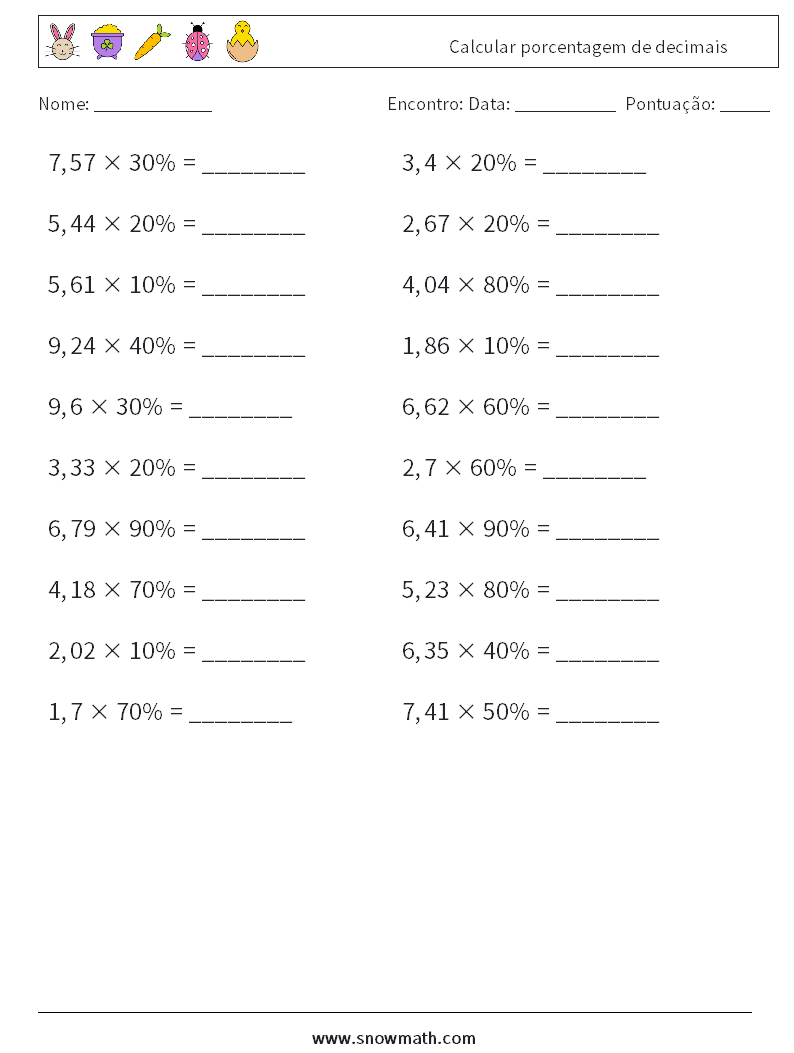 Calcular porcentagem de decimais planilhas matemáticas 4