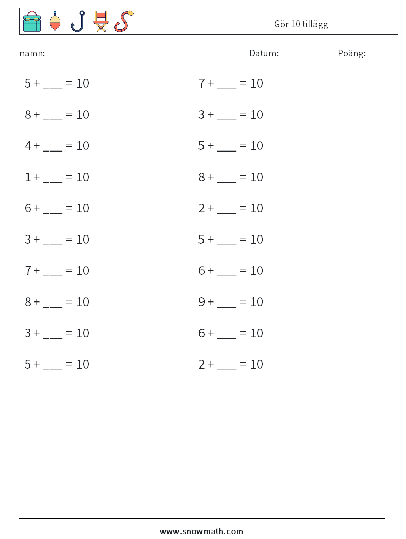 (20) Gör 10 tillägg Matematiska arbetsblad 4