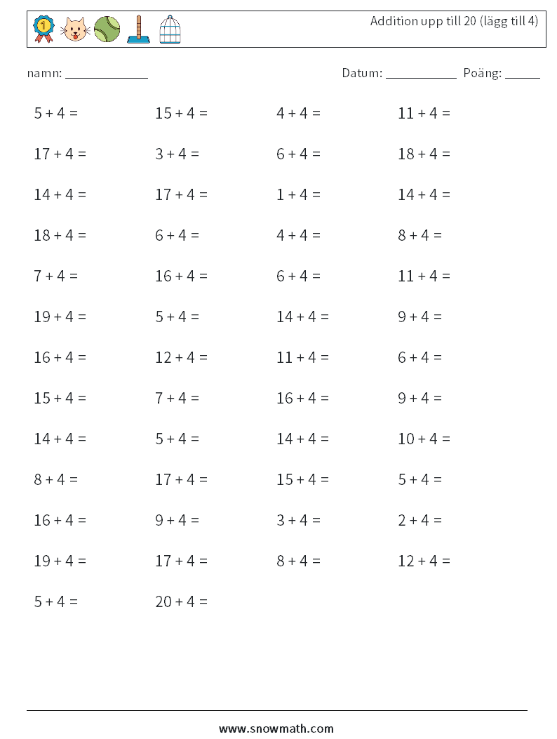 addition Arbetsblad, Matematiska arbetsblad, Matematiska övningar