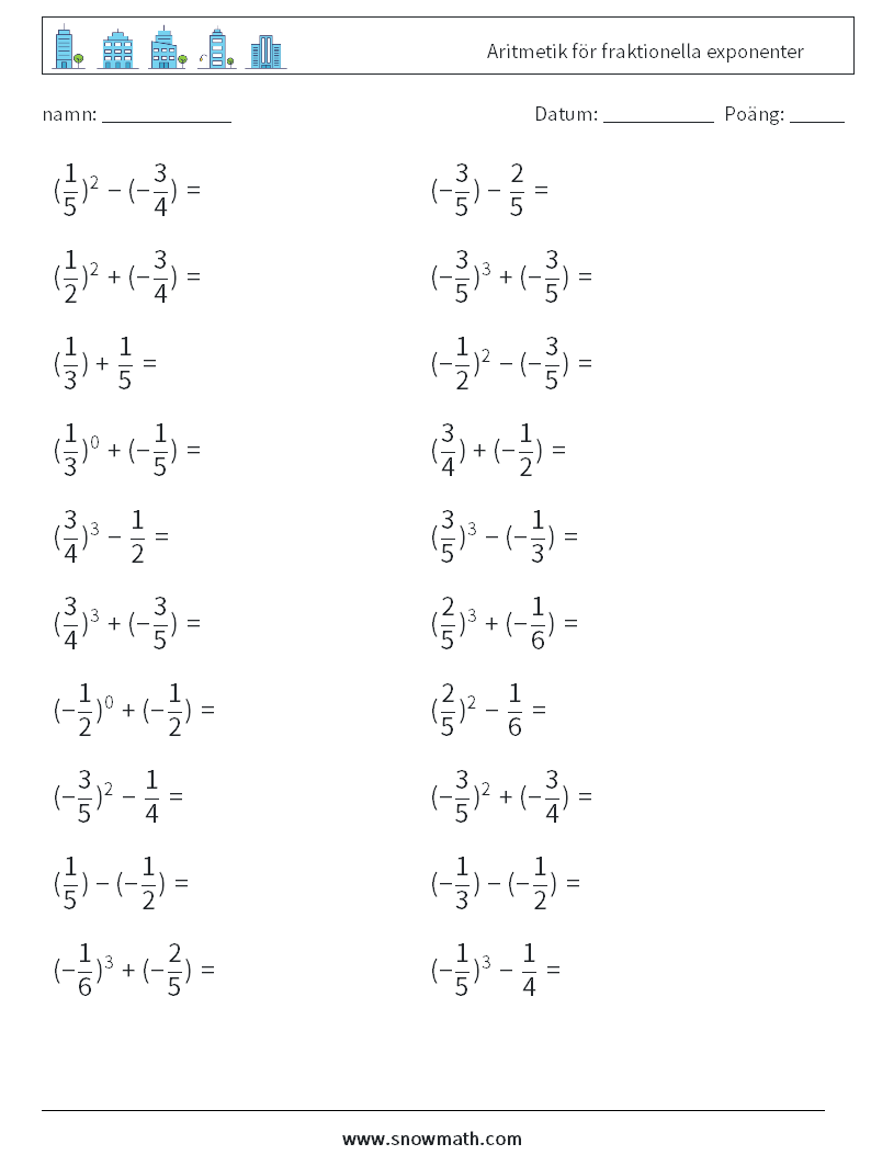 Aritmetik för fraktionella exponenter Matematiska arbetsblad 4
