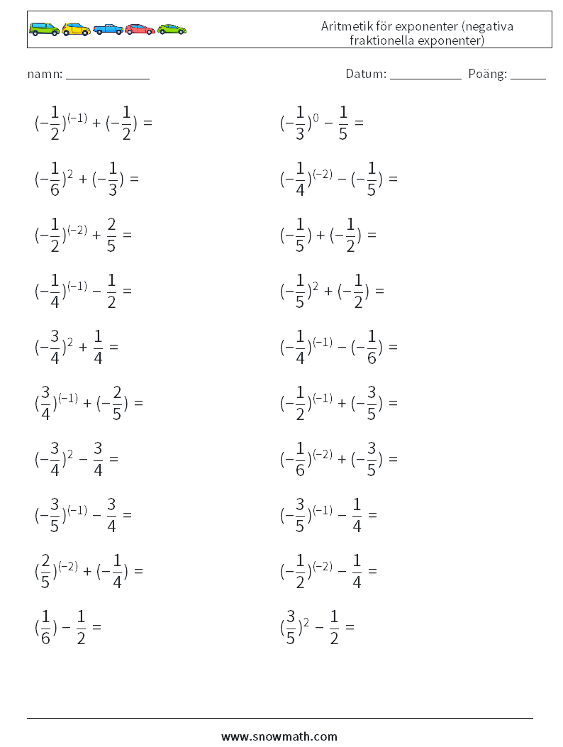  Aritmetik för exponenter (negativa fraktionella exponenter) Matematiska arbetsblad 1